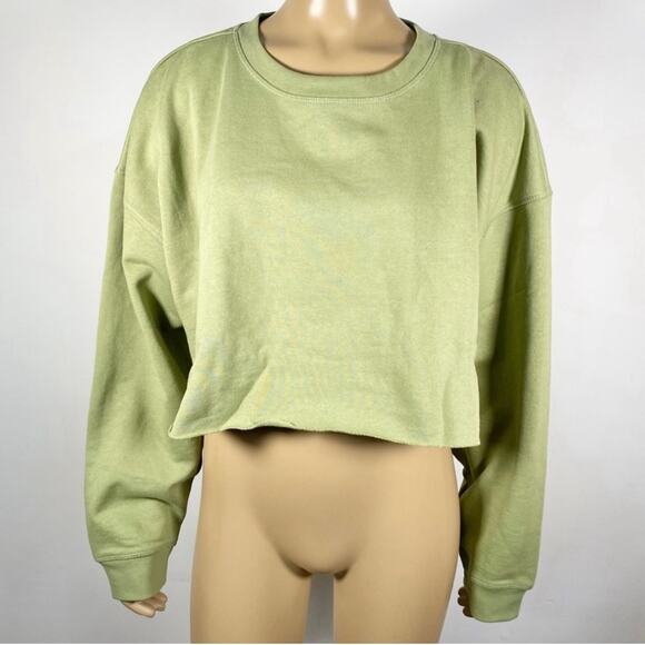 WEWOREWHAT Cropped Sweatshirt Solid Sage green Medium Danielle - Picture 1 of 5